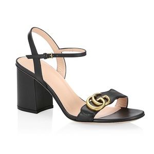 Gucci Marmont Leather Mid-Heel Sandal